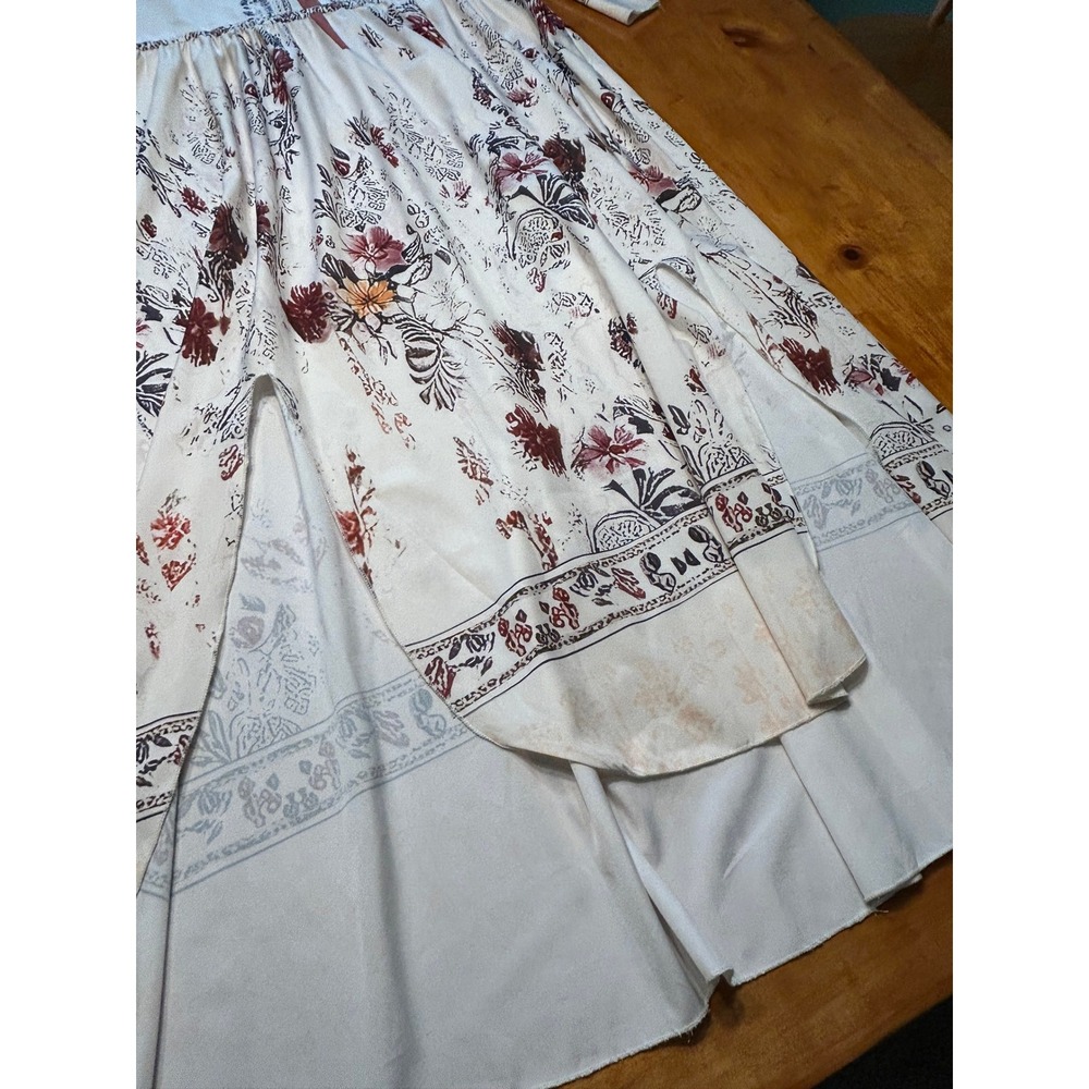 Boho Floral Hi Low Maxi Dress XXL Cream Burgundy Bell Sleeve V-Neck Empire Waist - Picture 9 of 12